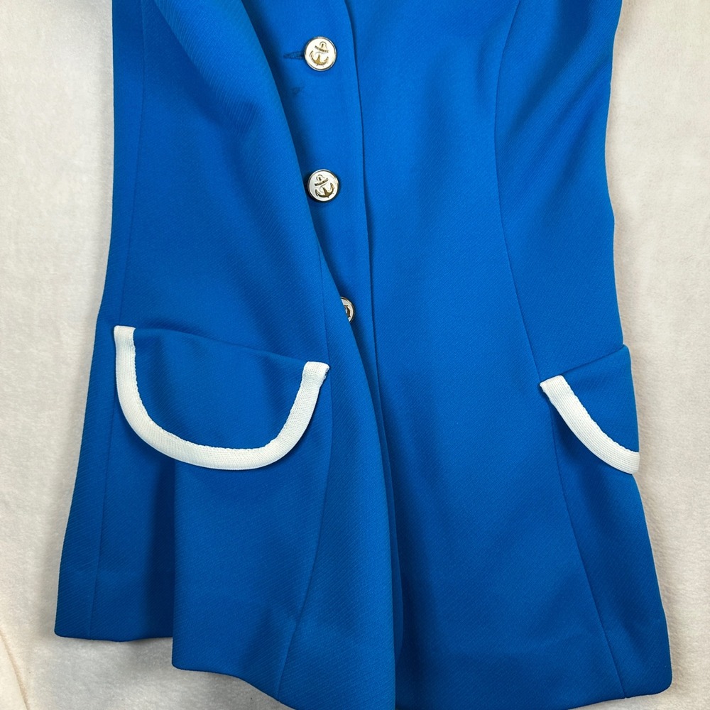 Vintage Paula Brooks Original Blue Nautical Vest Anchor Buttons 70s Mod Longline - Picture 9 of 9